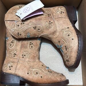 Roper Tan and Blue Turquoise Sequined Toddler Girl Boots